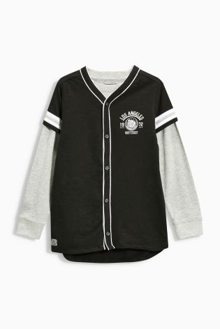 Black Two Piece Baseball Shirt Set (3-16yrs)